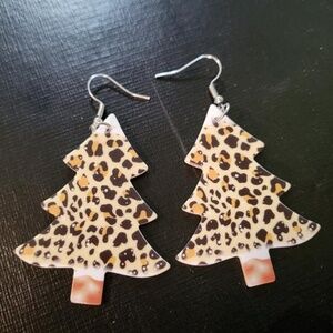 Acrylic Leopard Christmas Tree Earrings